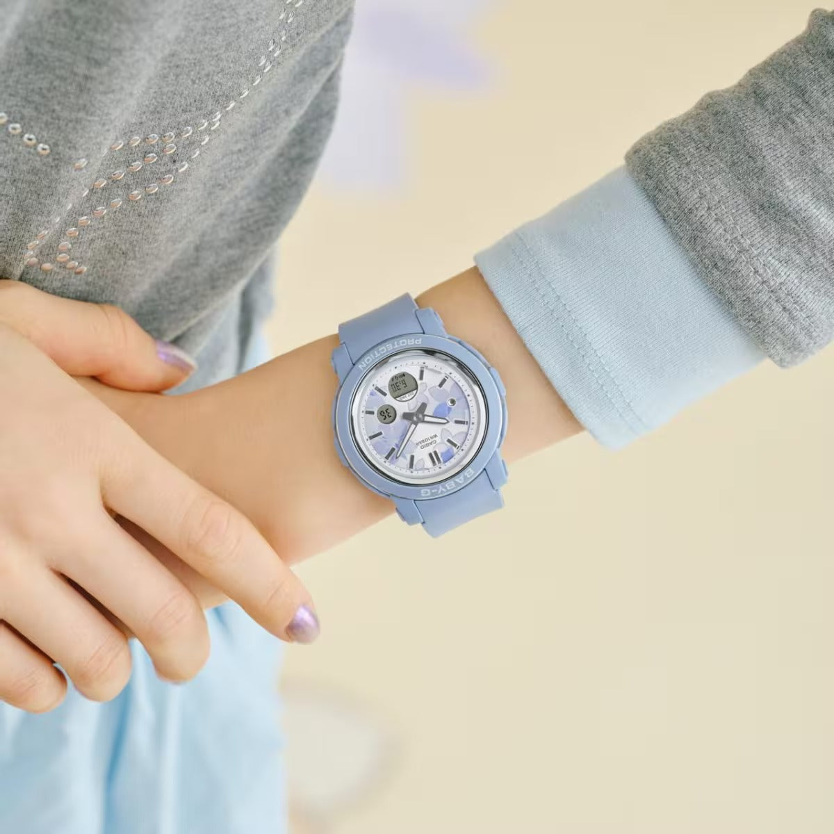 Casio Baby-G BGA-290FL-2ADR – Pastel Blue Floral Shock-Resistant Watch