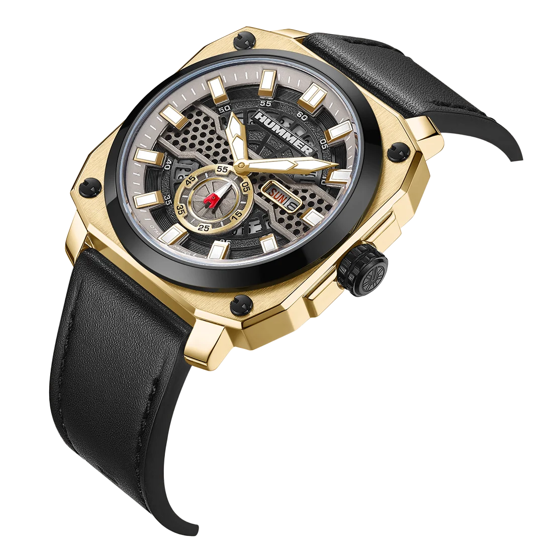 Hummer HM1026-1840 Men’s Multi-Function Japanese Quartz Gold-Tone Leather Watch