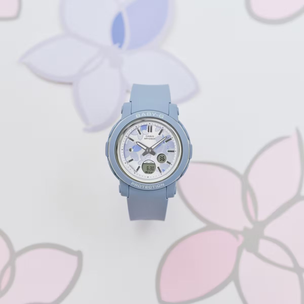 Casio Baby-G BGA-290FL-2ADR – Pastel Blue Floral Shock-Resistant Watch