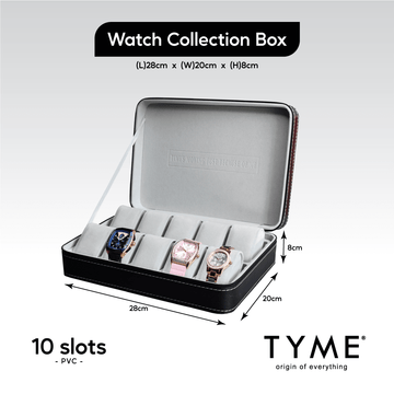 TYME Premium Watch Collection Box 10 Slot PVC Black