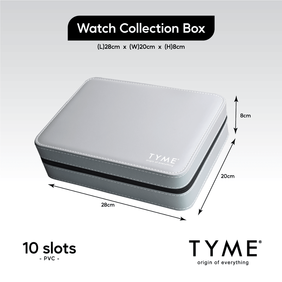 TYME Premium Watch Collection Box 10 Slot PVC Grey