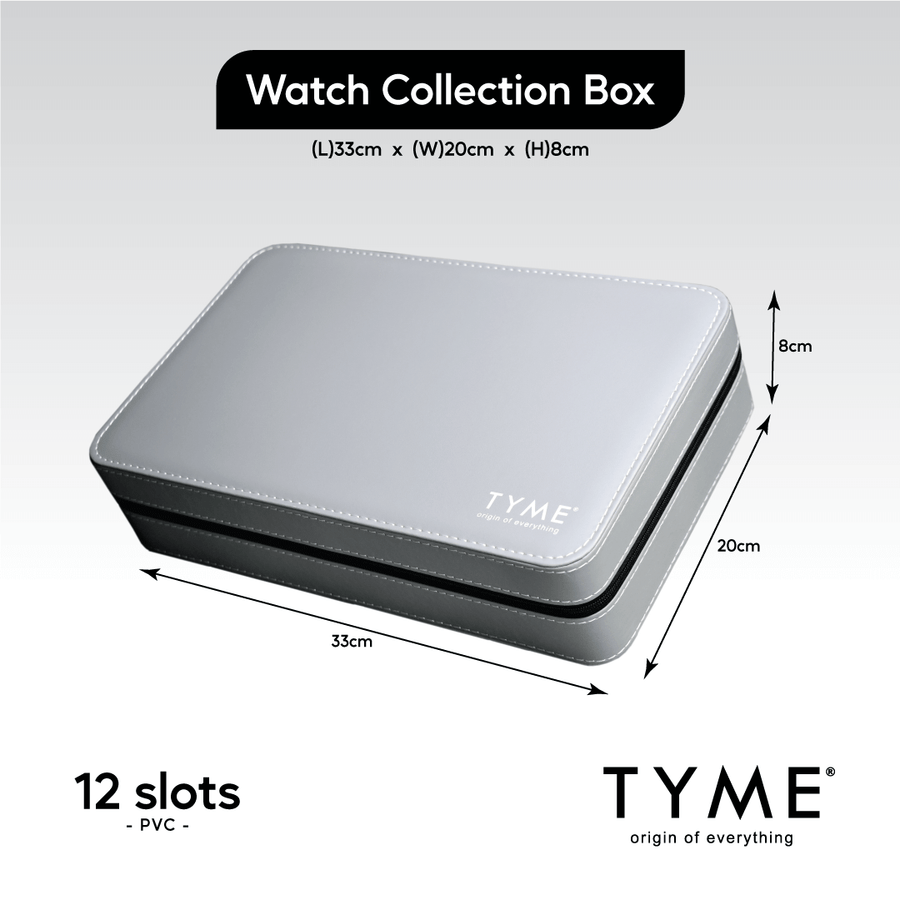 TYME Premium Watch Collection Box 12 Slot PVC Grey