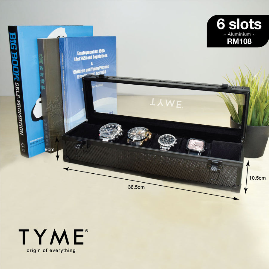 TYME Premium Watch Collection Box 6 Slot Aluminium