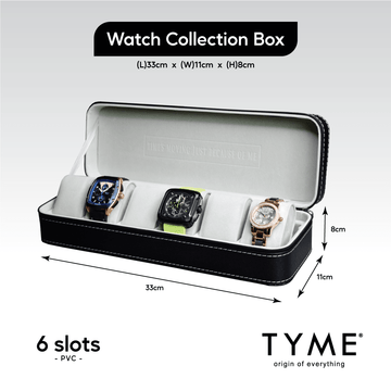 TYME Premium Watch Collection Box 6 Slot PVC Black