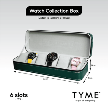 TYME Premium Watch Collection Box 6 Slot PVC Green