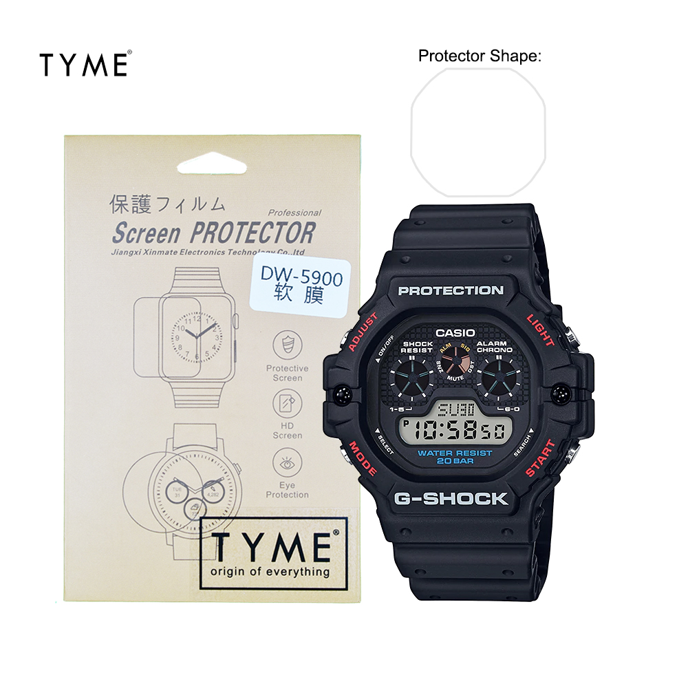 TYME Screen Protector for Casio G-Shock GW-9300, GW-9400, GX-56, DW-5900, DW-6900, DW-9052, G-7900, G-9000, G-9300 Model (HD Film with Hydrophobic Coating)